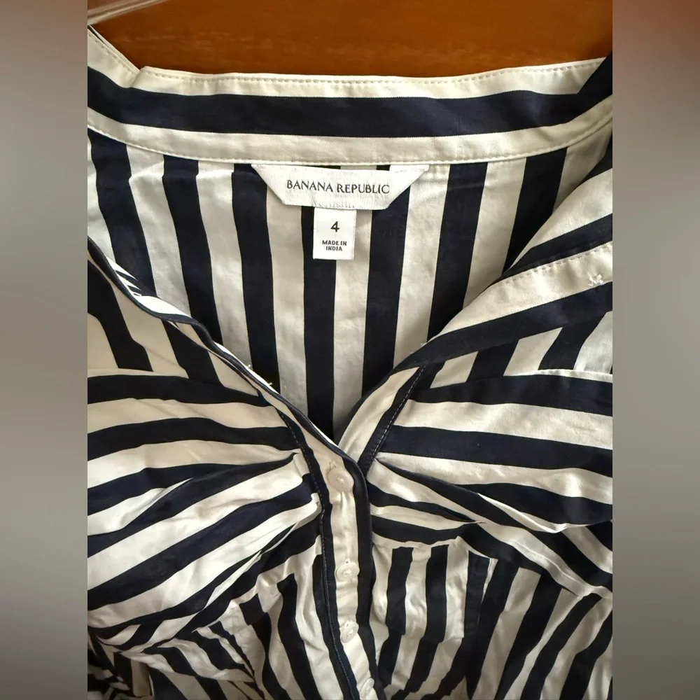 Banana Republic Black and White Striped Cotton Blouse
